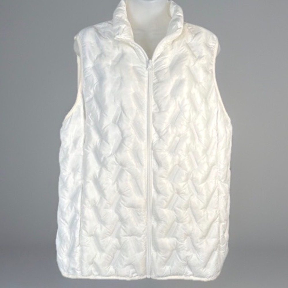 NEW Tangerine Womens White Quilted Full Zip Puffer Vest Pockets Minimalist Large